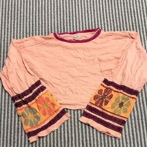 We The Free Peach and Multicolor Embroidered Crop Top